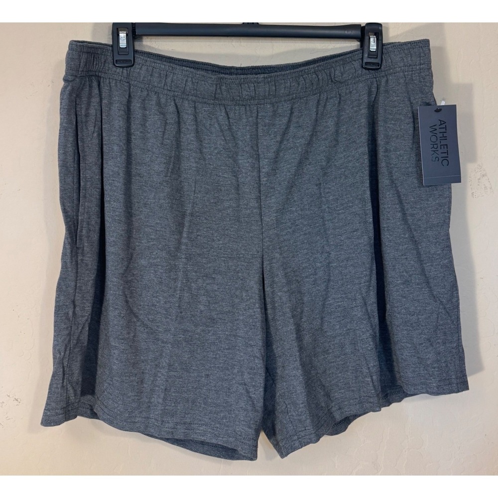 Athletic Works Tri-Blend Shorts Men XL Charcoal Grey Drawstring Pockets GymNEW
